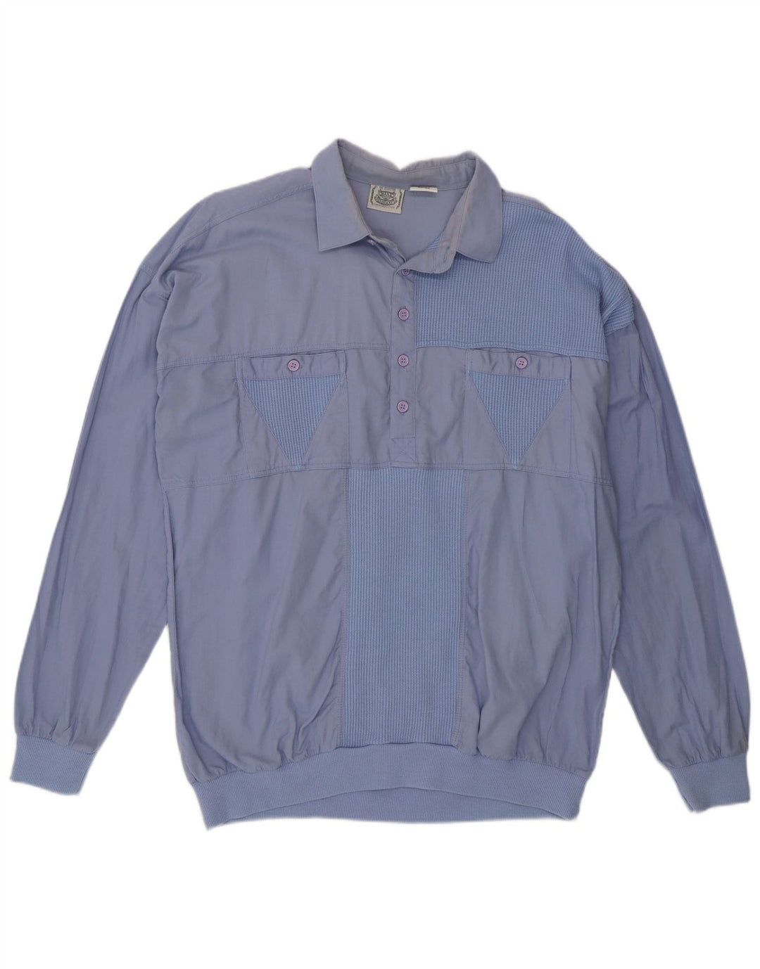 Vintage Herre Pullover Shirt IT 50/52 Large Blue Colourblock Bomuld