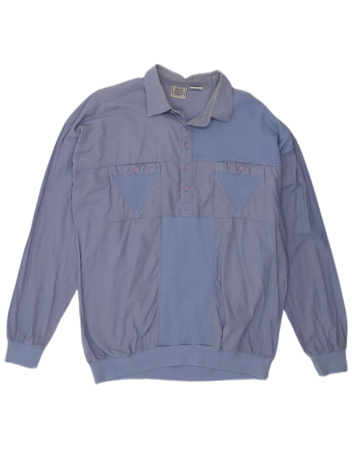 Vintage Herre Pullover Shirt IT 50/52 Large Blue Colourblock Bomuld
