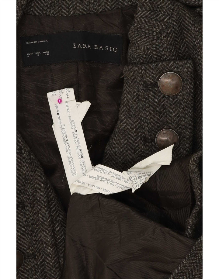 Zara Dame Dobbeltradet Militær Overfrakke UK 10 Small Grey Sildeben