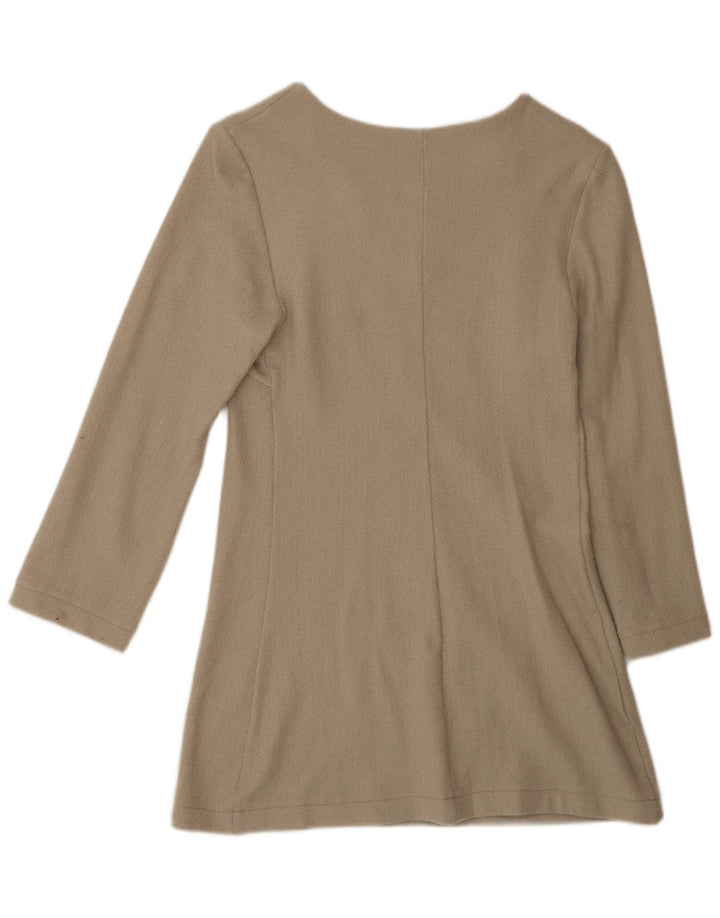 Vintage Dame Langærmet Skift Kjole EU 42 Large Beige