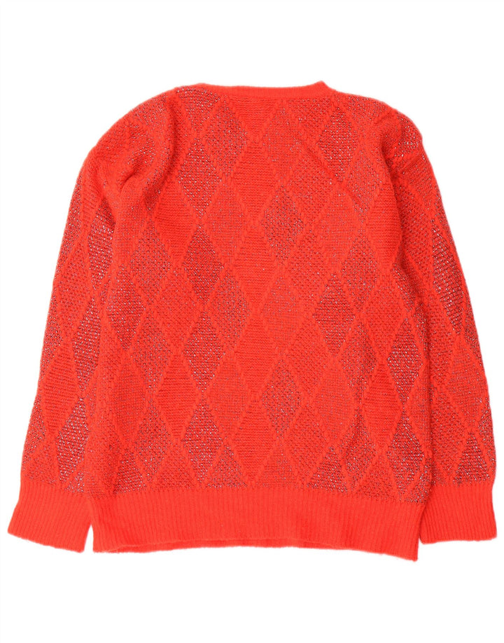 Vintage Womens Crew Neck Jumper Sweater UK 10 Small Red Argyle/Diamond