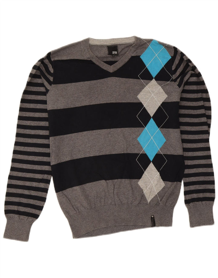 Jack & Jones Herre V-hals sweater Medium Grey Argyle/Diamond Bomuld