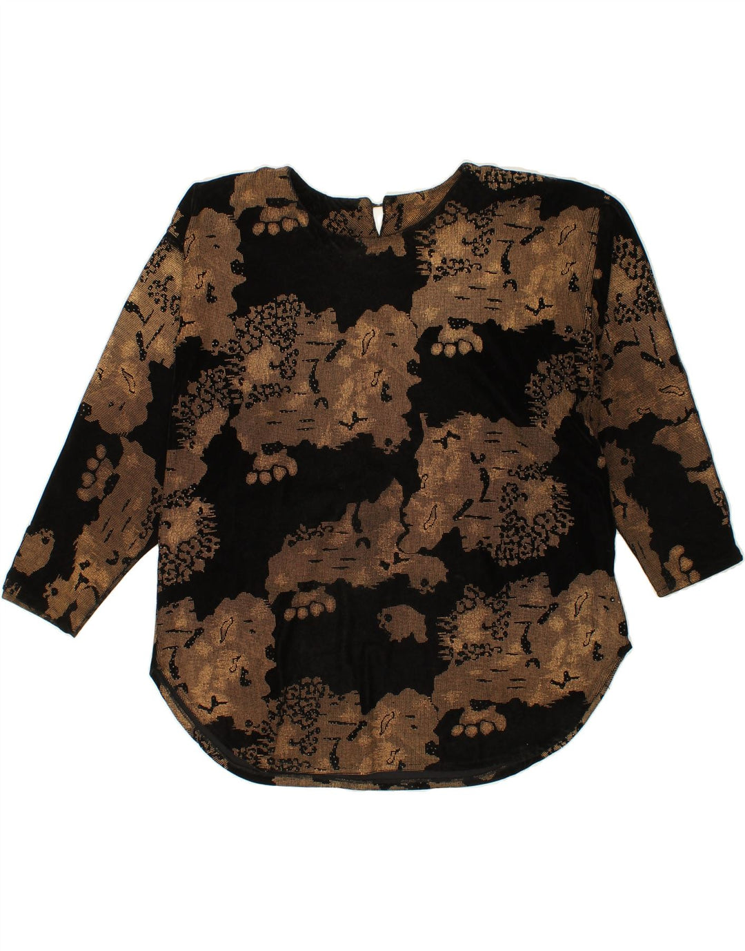 VINTAGE Womens Abstract Pattern Top 3/4 Sleeve UK 18 XL Black Vintage Vintage and Second-Hand Vintage from Messina Hembry 