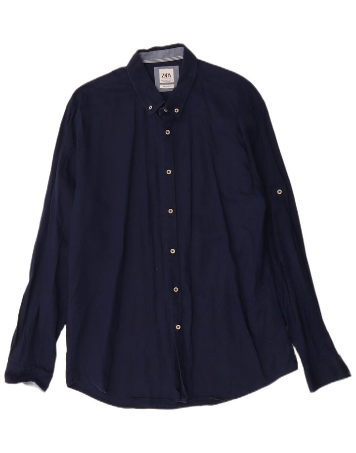ZARA Herre Relaxed Fit Shirt XL Navy Blue