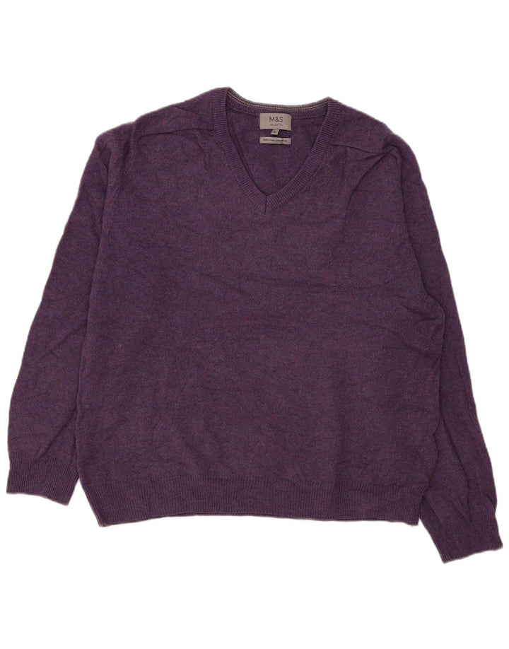 Marks & Spencer Herre V-hals sweater XL Lilla uld