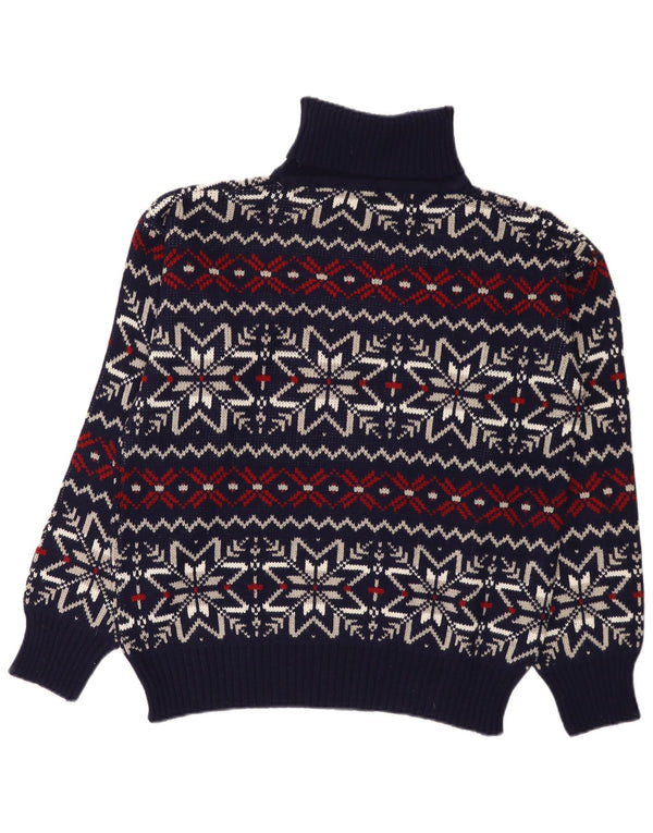 Vintage Herre rullehals sweater Large Navy Blue Fair Isle