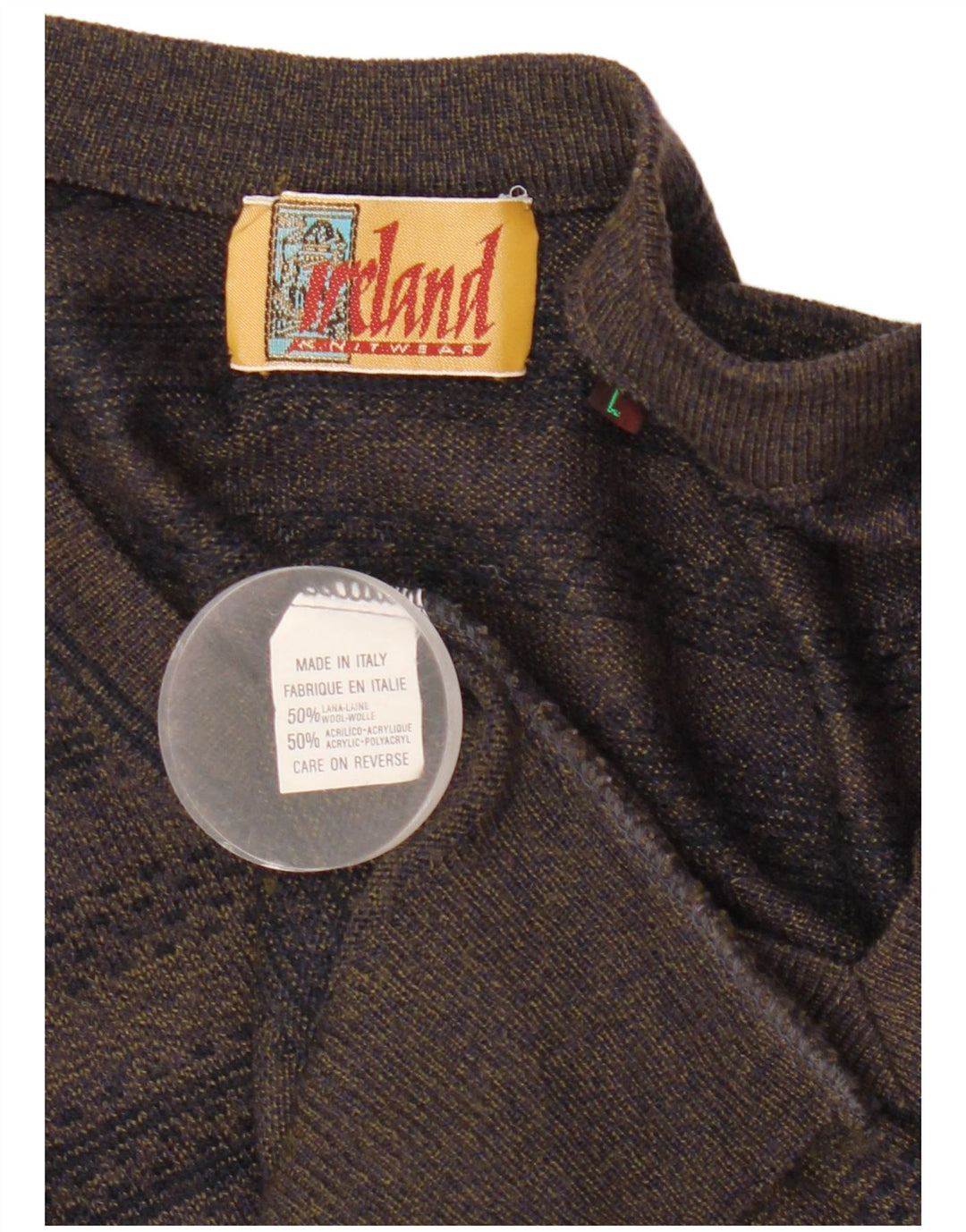 Irland Herre V-hals sweater Stor Khaki stribet uld