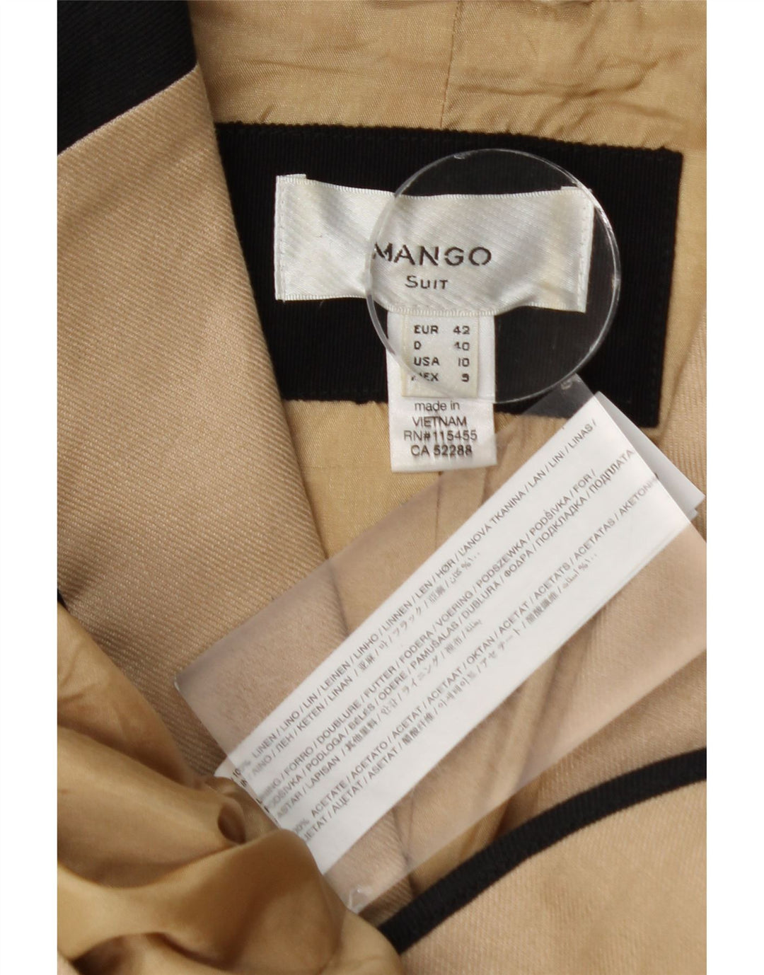 MANGO Dame 1-knaps blazerjakke EU 42 Large Beige Colourblock Linned