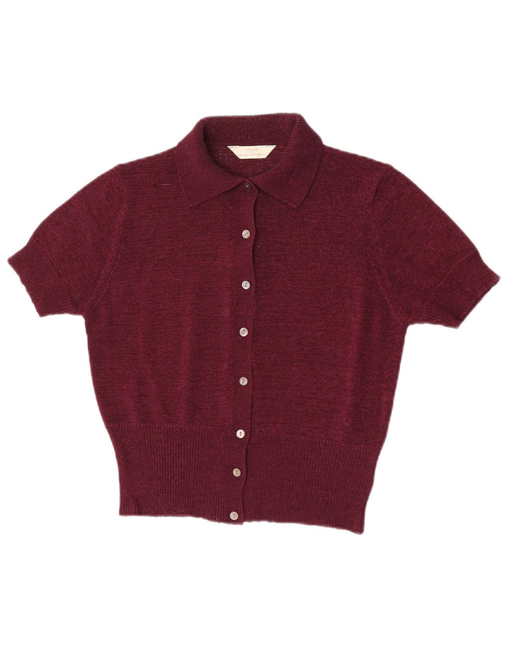 Marks & Spencer Dame Crop Cardigan Sweater UK 14 Medium Burgundy