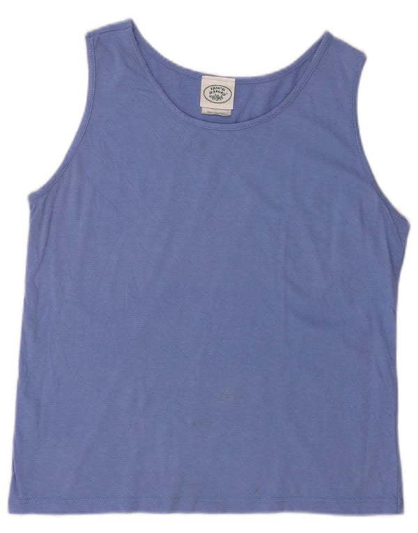 Laura Ashley Dame Crop Vest Top UK 14 Large Blue Cotton