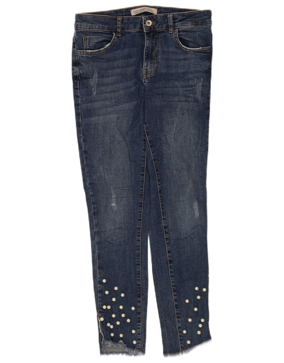 Zara Dame Distressed Slim Jeans EU 38 Small W28 L27 Blå Bomuld