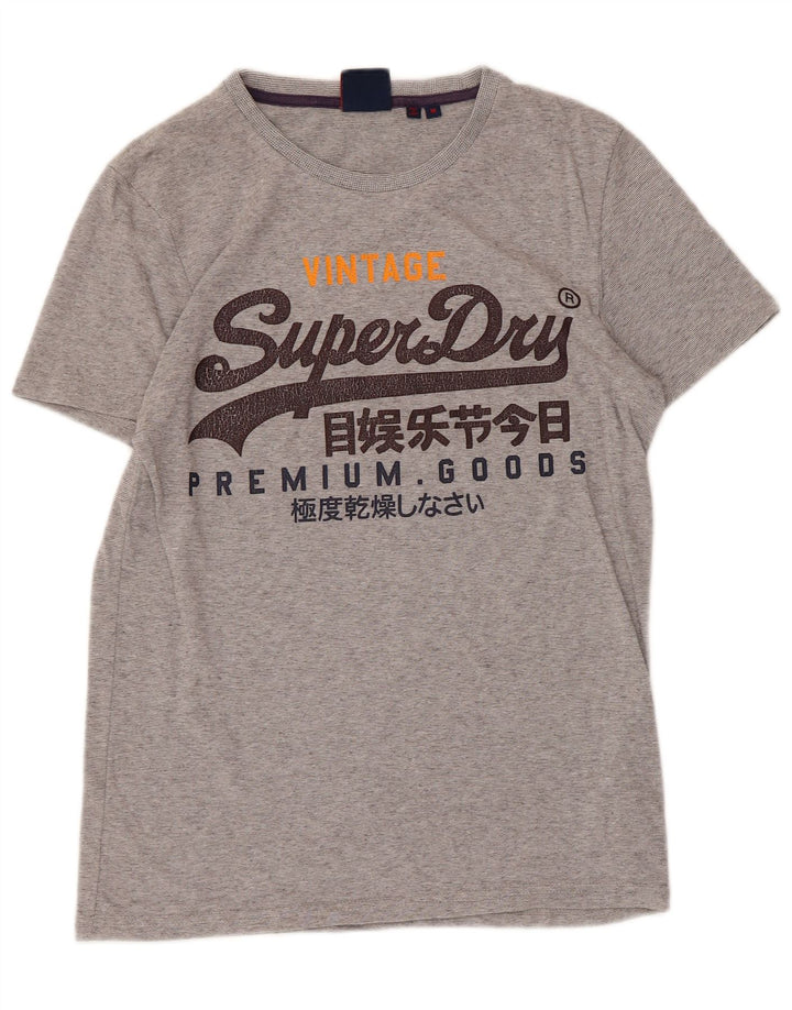 SUPERDRY Herre grafisk T-shirt top mellemgrå nålestribet bomuld