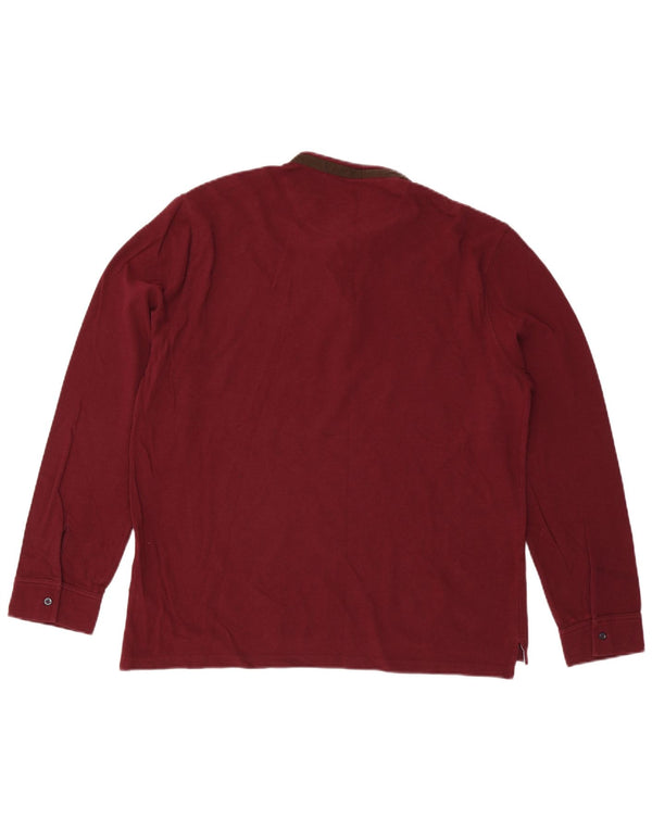 Massimo Dutti Herre Casual Fit Langærmet Polo Shirt 2XL Bourgogne bomuld