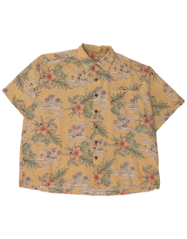 Vintage kortærmet herreskjorte 2XL gul blomstret Rayon