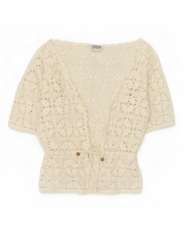 Sasha Womens Crop kortærmet hæklet Bolero Top UK 14 Large White Floral