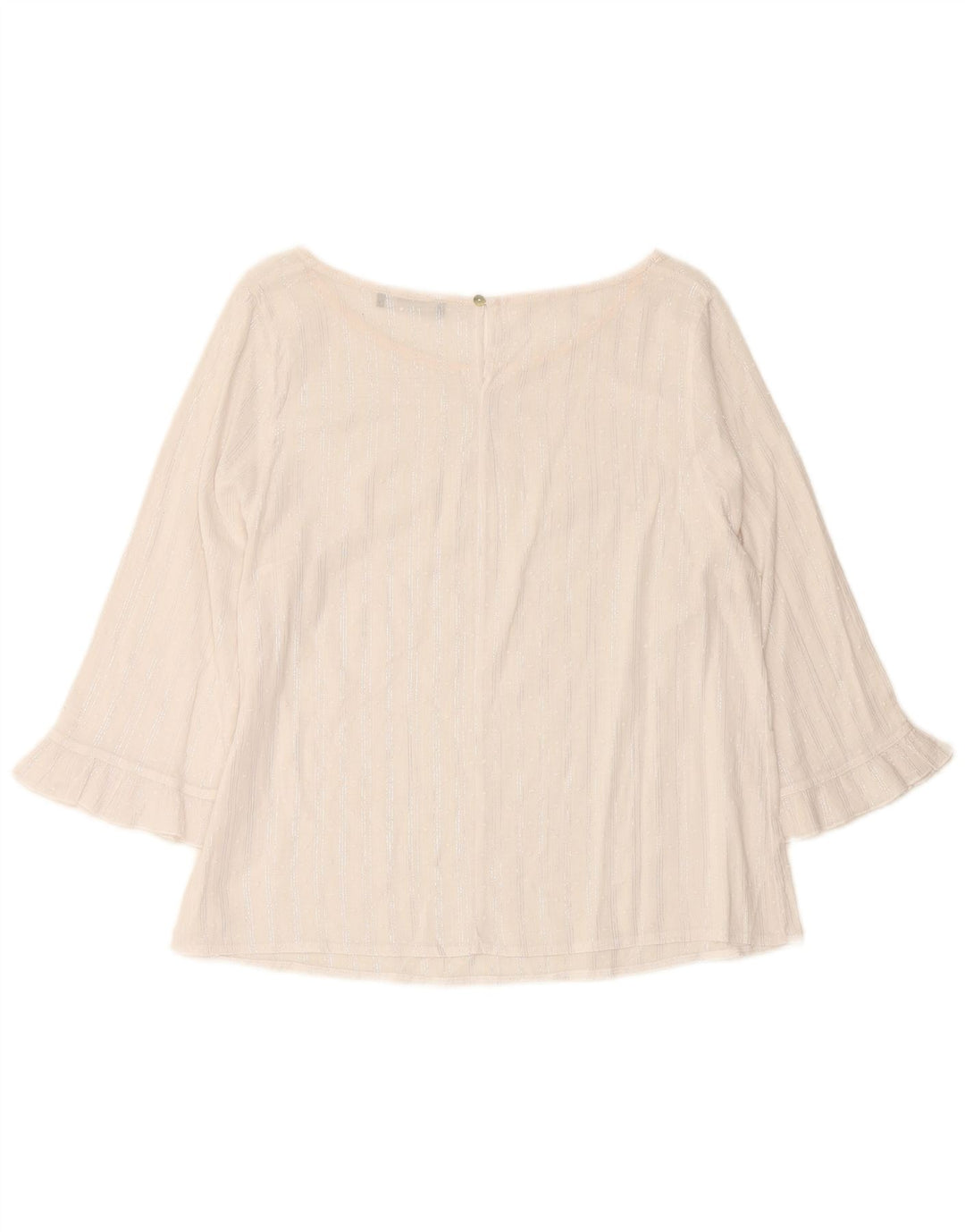 RAGNO Dame 3/4 ærmet Crop Bluse Top UK 12 Medium Hvid Stribet