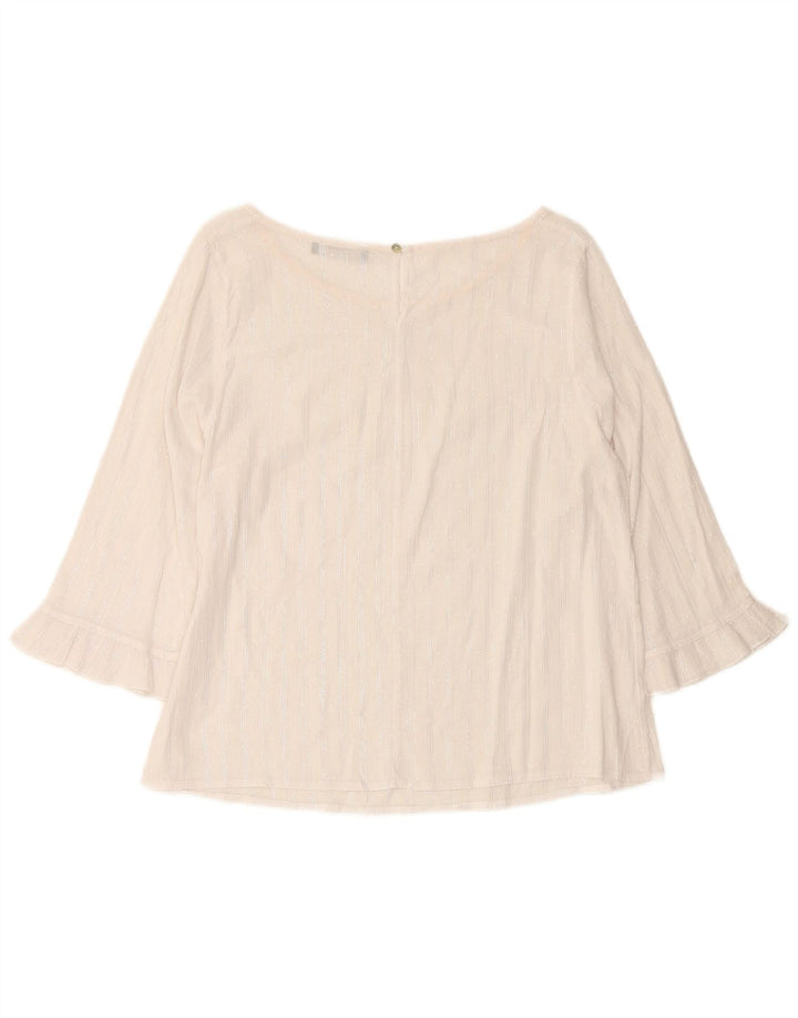 RAGNO Dame 3/4 ærmet Crop Bluse Top UK 12 Medium Hvid Stribet