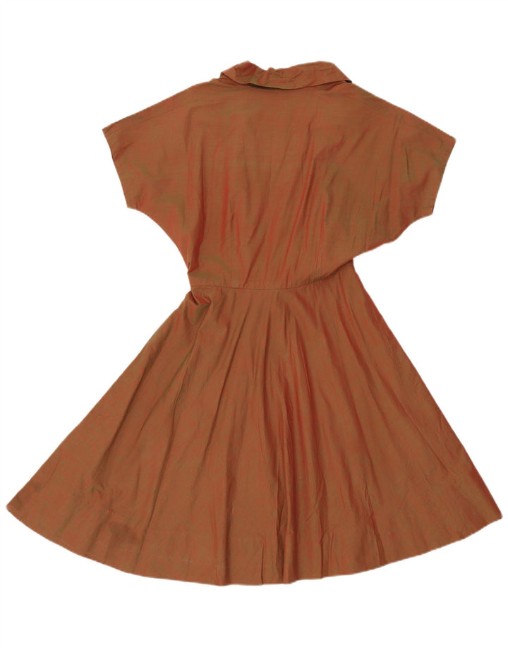 Vintage Dame A-Line Kjole UK 8 Lille Brun