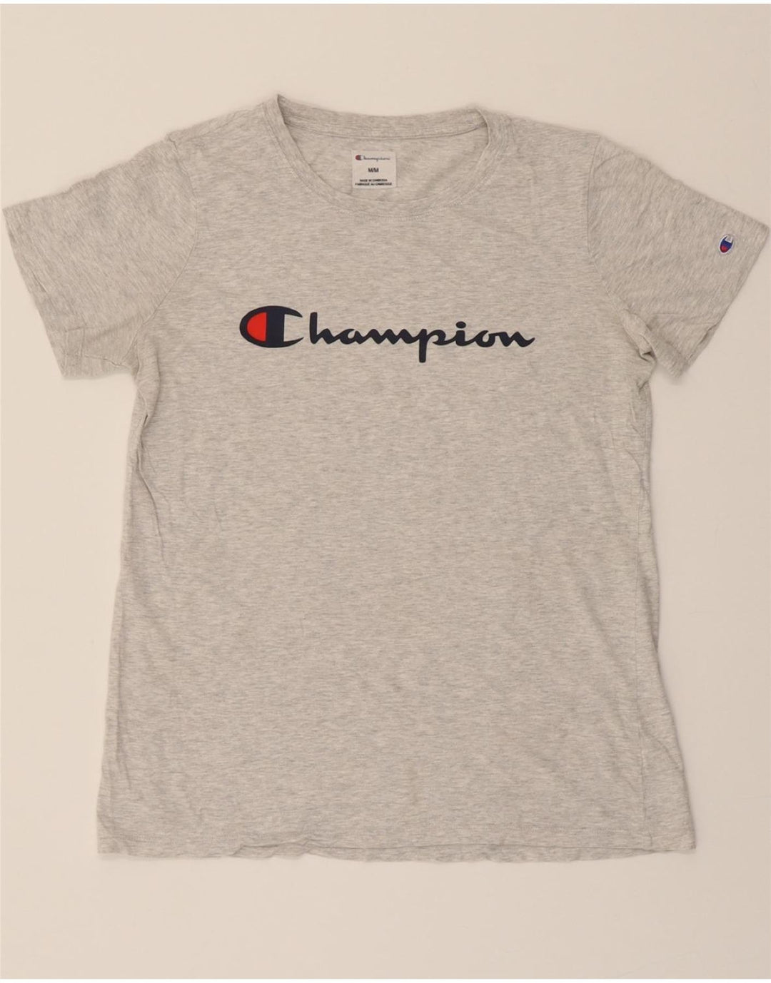 CHAMPION Womens Graphic T-Shirt Top UK 12 Medium Grey Cotton Vintage Champion and Second-Hand Champion from Messina Hembry 