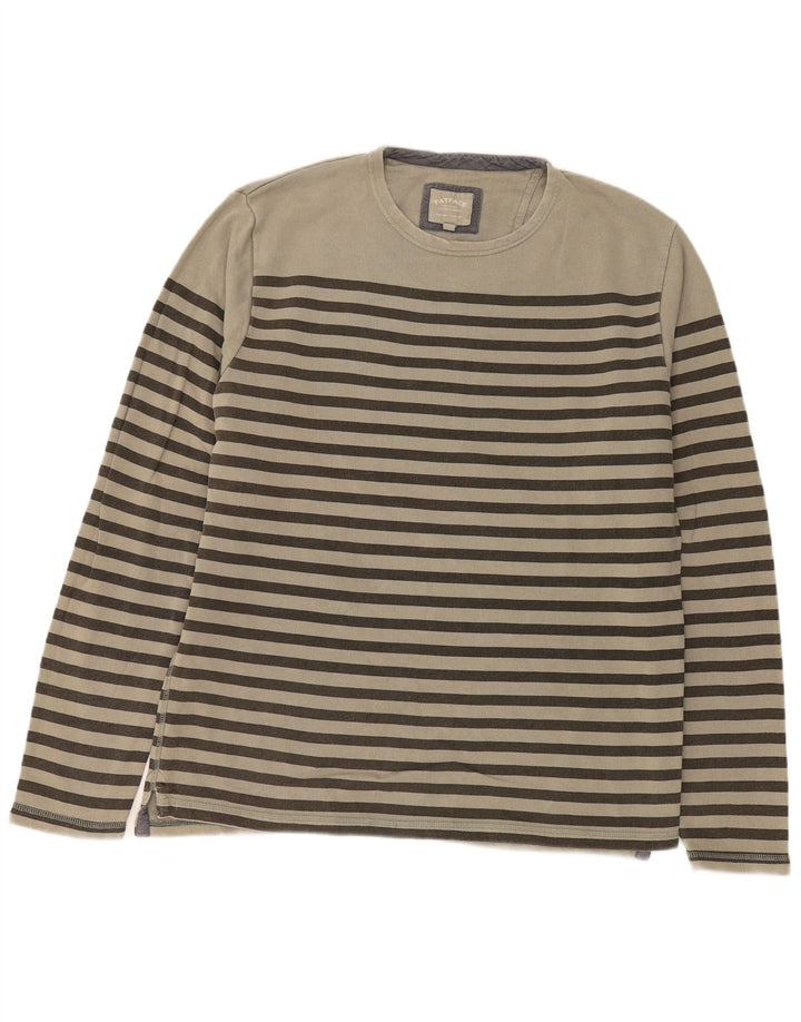 Fat Face Herre Top Langærmet Stor Beige Stribet Bomuld