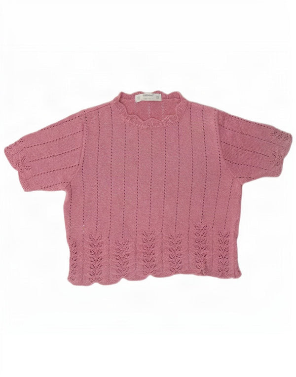 St Michael Dame Kortærmet Rundhals Jumper Sweater UK 14 Medium Pink