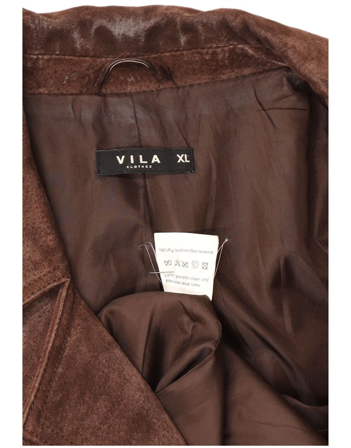 VILA Womens 3 Button Suede Blazer Jacket UK 18 XL Brown Leather