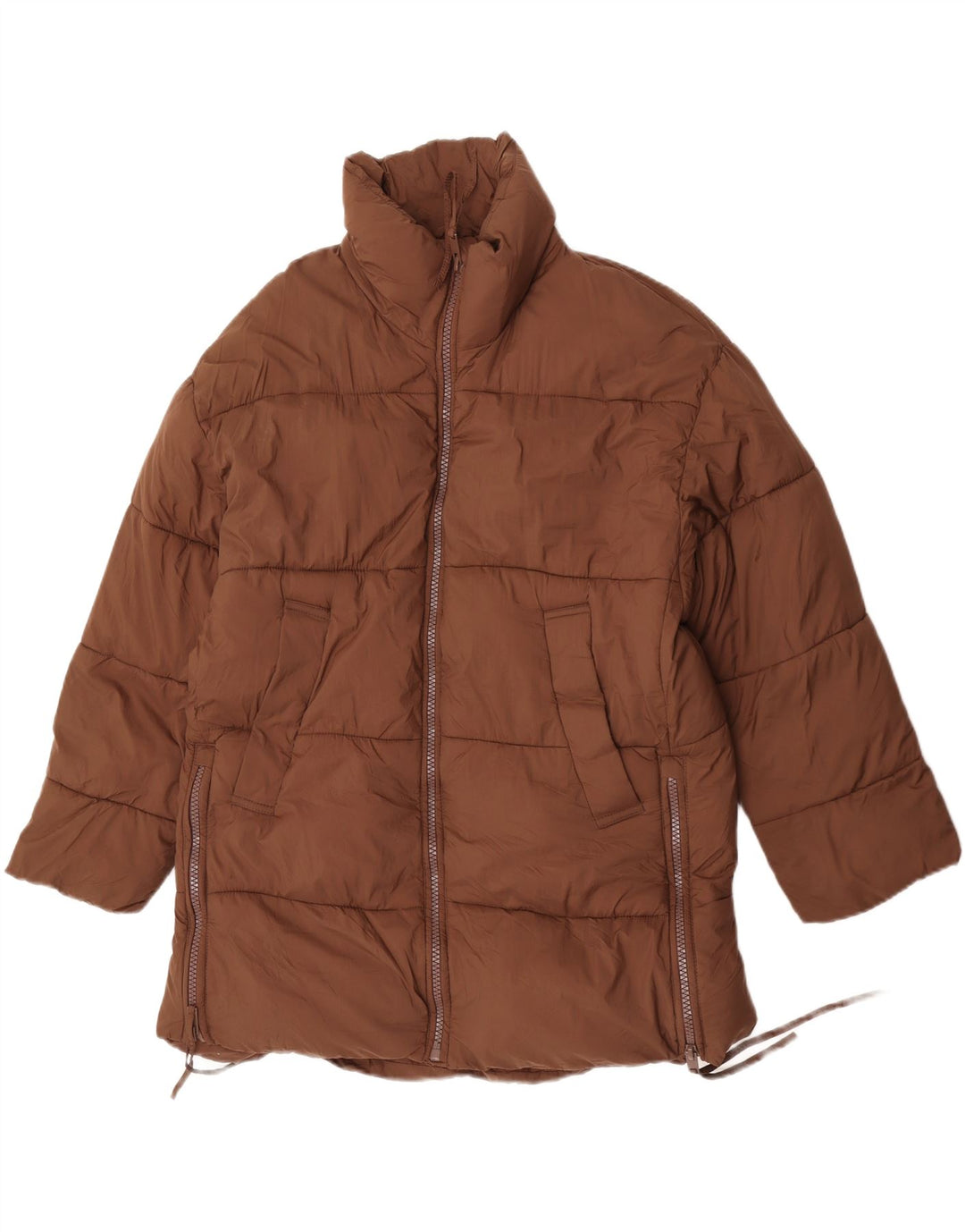 Zara Dame Oversized Polstret Frakke UK 10 Lille Brun Nylon