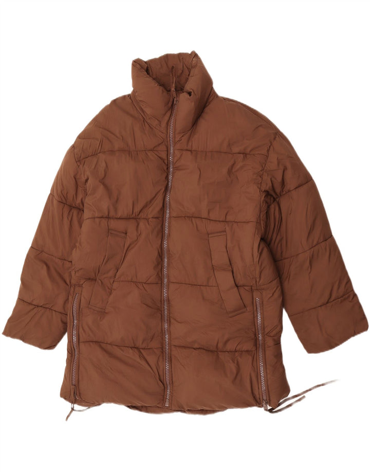 Zara Dame Oversized Polstret Frakke UK 10 Lille Brun Nylon