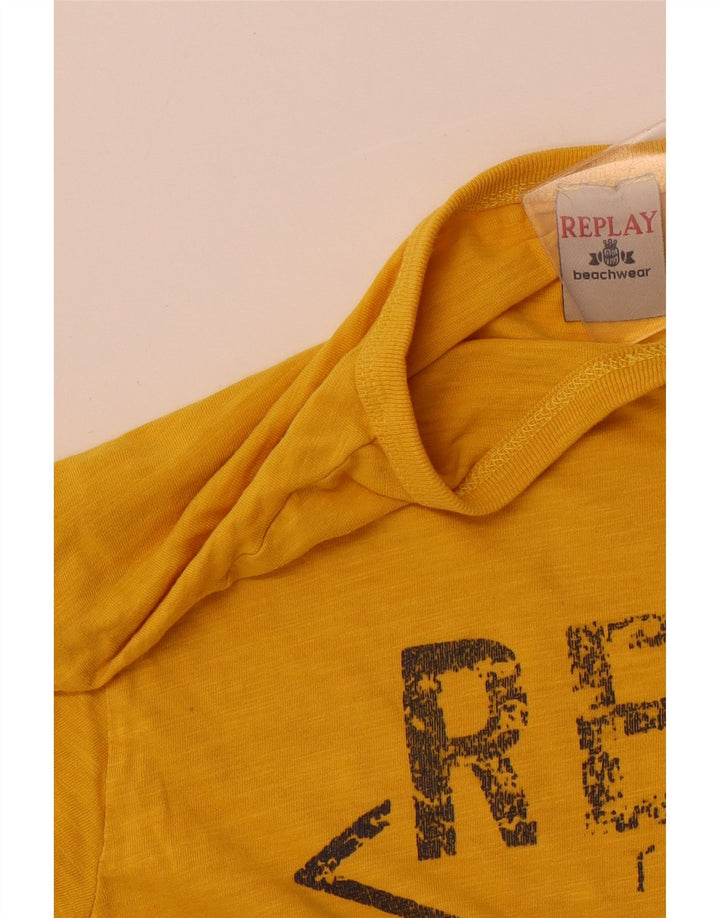 REPLAY Dame Grafisk T-Shirt Top UK 14 Medium Gul