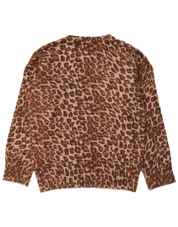 Vintage dame sweater med rund hals DK 12 medium brun dyreprint