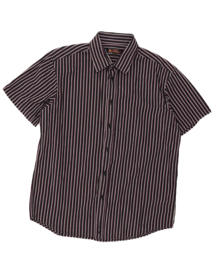 Ben Sherman Kortærmet Herreskjorte Stor sortstribet bomuld