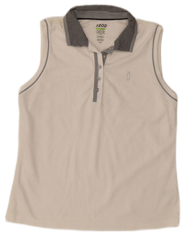 IZOD Womens Sleeveless Polo Shirt UK 14 Large White Cotton