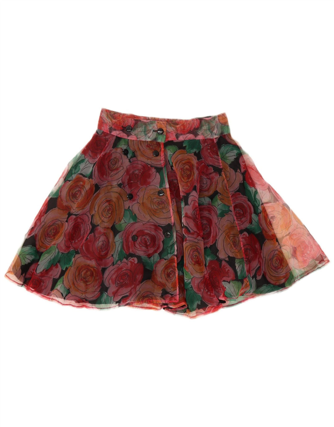 Vintage dame mini cirkulær nederdel W25 Lille flerfarvet blomsterpolyester