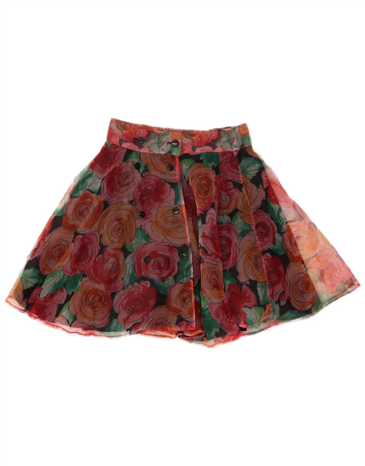 Vintage dame mini cirkulær nederdel W25 Lille flerfarvet blomsterpolyester