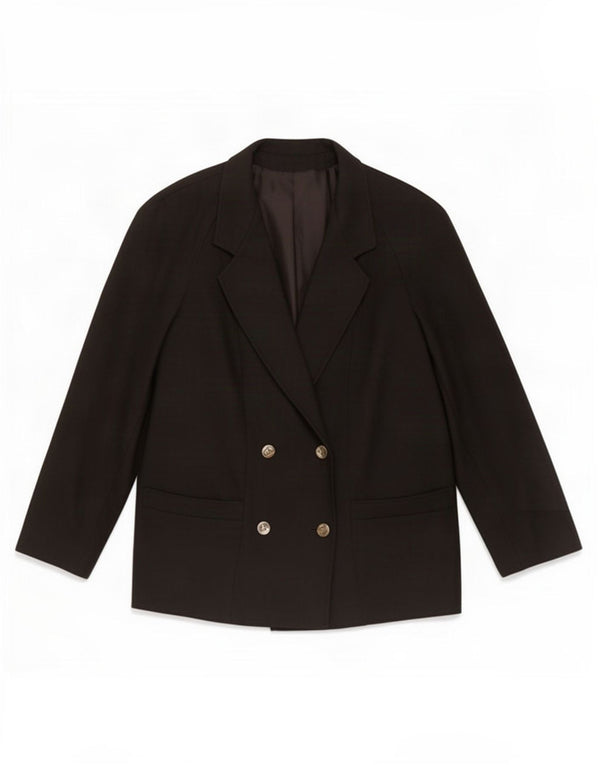 Vintage Dame Dobbeltradet Blazer Jacket IT 45 Medium Sort Uld