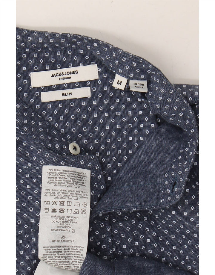 JACK & JONES Mens Slim Fit Shirt Medium Navy Blue Geometric Cotton Vintage Jack & Jones and Second-Hand Jack & Jones from Messina Hembry 