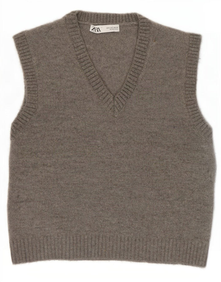 Zara Dame Vest Tank Top UK 10 Small Grå