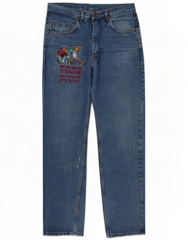 Base 92 Herre grafiske tilspidsede jeans IT 48 Medium W32 L34 Blå Bomuld