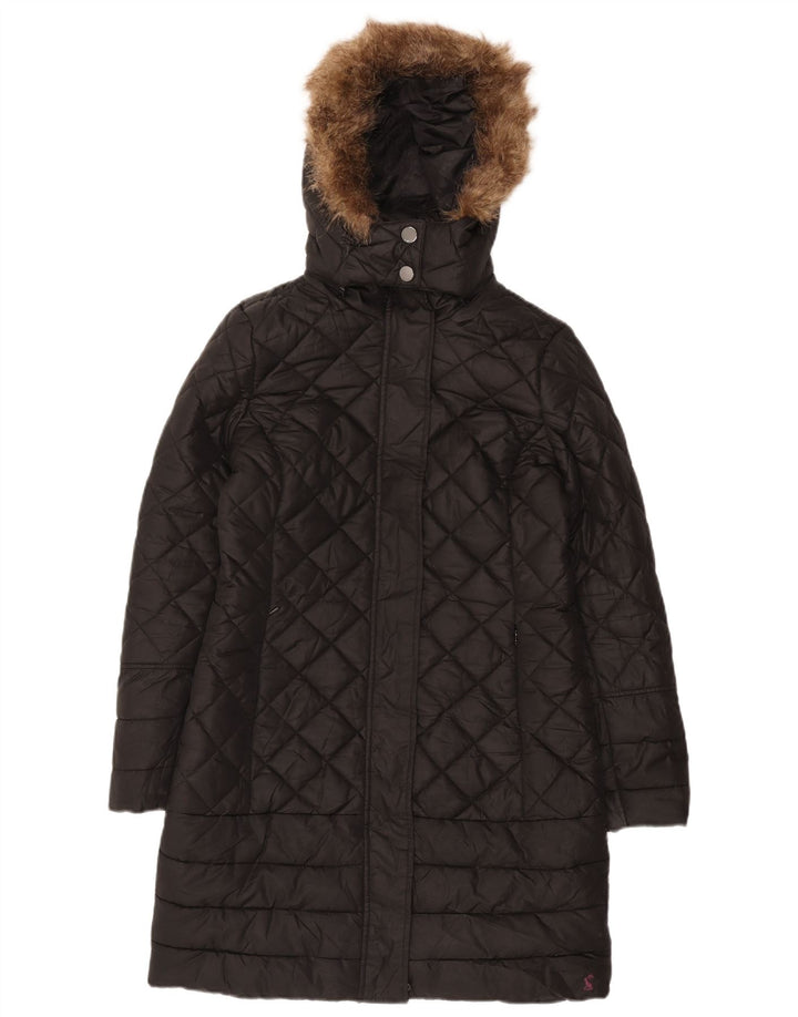 Joules Dame Hætte Quiltet Overfrakke UK 10 Small Black Polyester