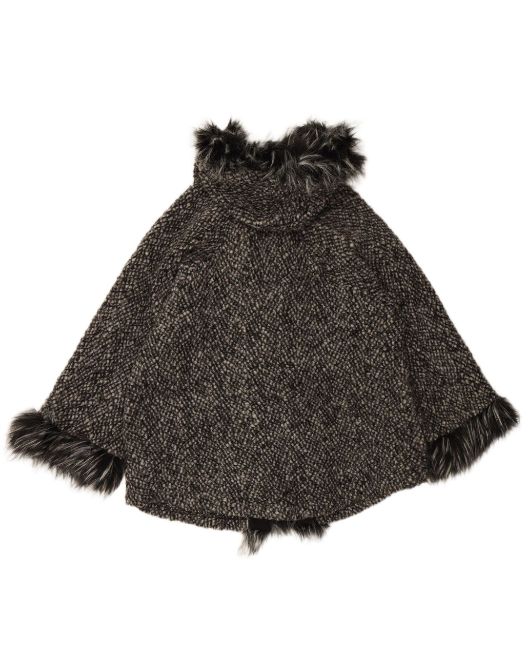 VINTAGE Dame Loose Fit Hooded Cape Coat UK 10 Lille sort uld