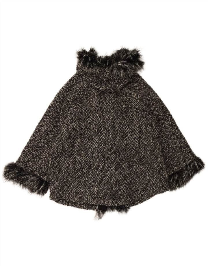 VINTAGE Dame Loose Fit Hooded Cape Coat UK 10 Lille sort uld