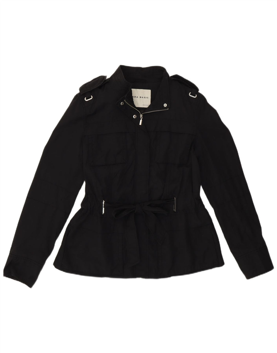 Zara Womens Military Utility Jacket UK 16 Large Black