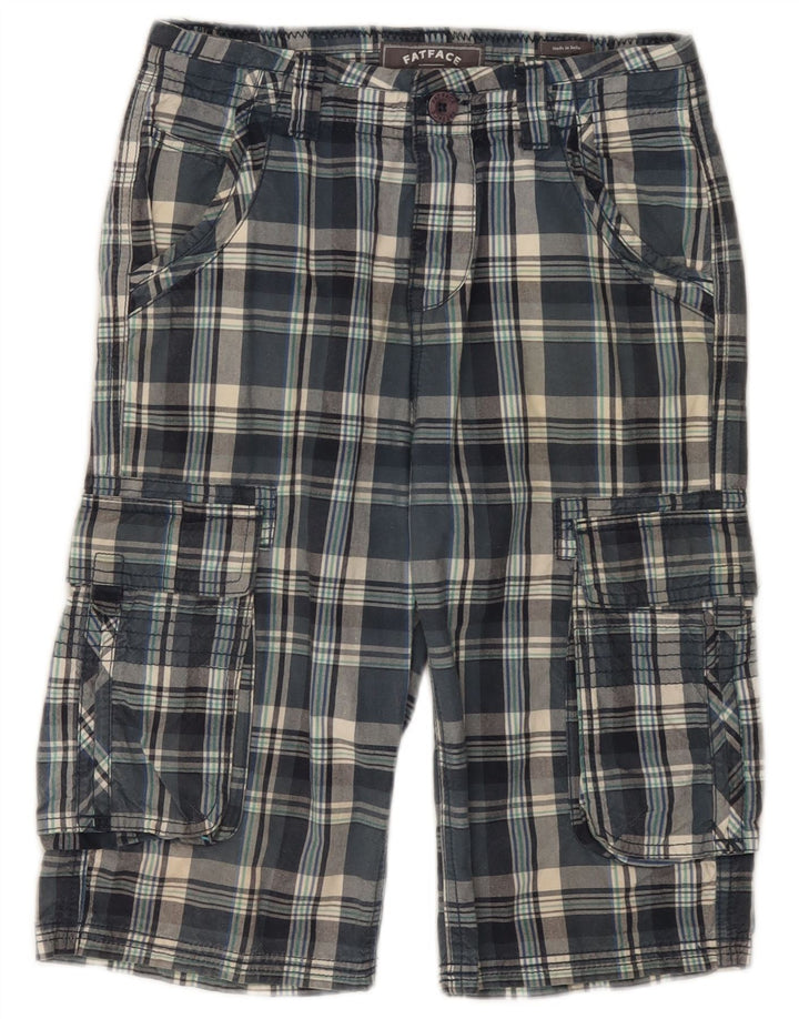 FAT FACE Drenge Cargo Bermuda Shorts 12-13 år W26 blå ternet bomuld