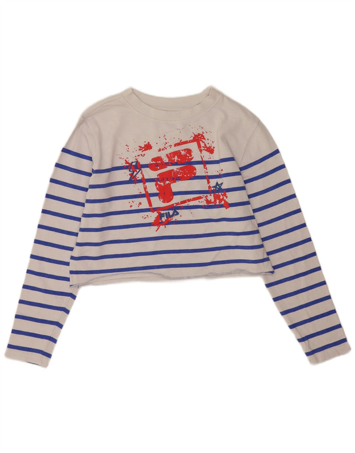 Fila Womens Crop Grafisk Top Langærmet UK 14 Medium White Striped