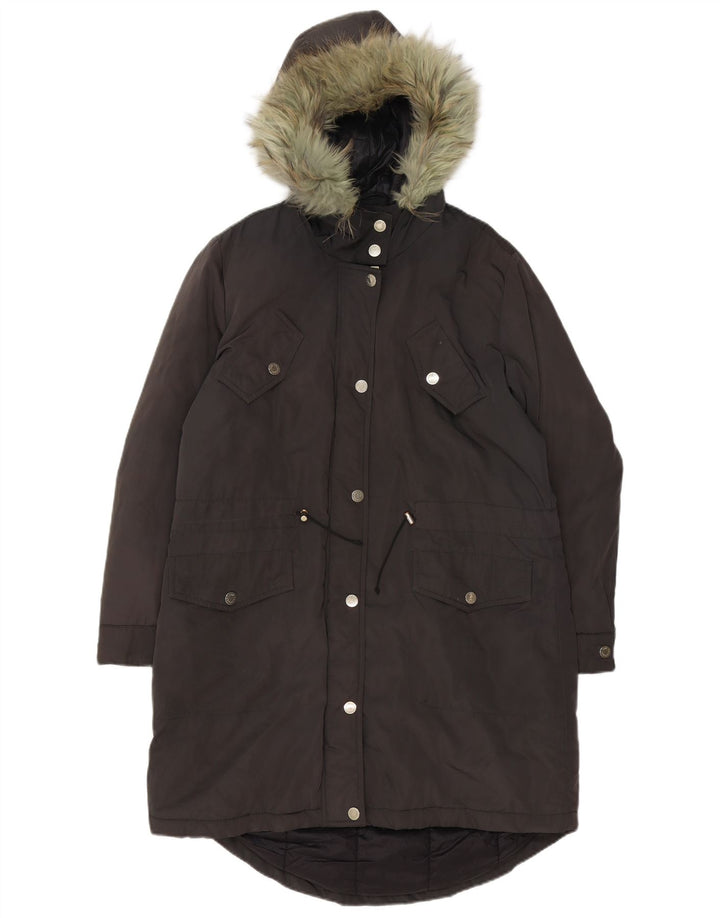 Trussardi Dame Hætte Oversized Polstret Frakke IT 44 Medium Brun Nylon
