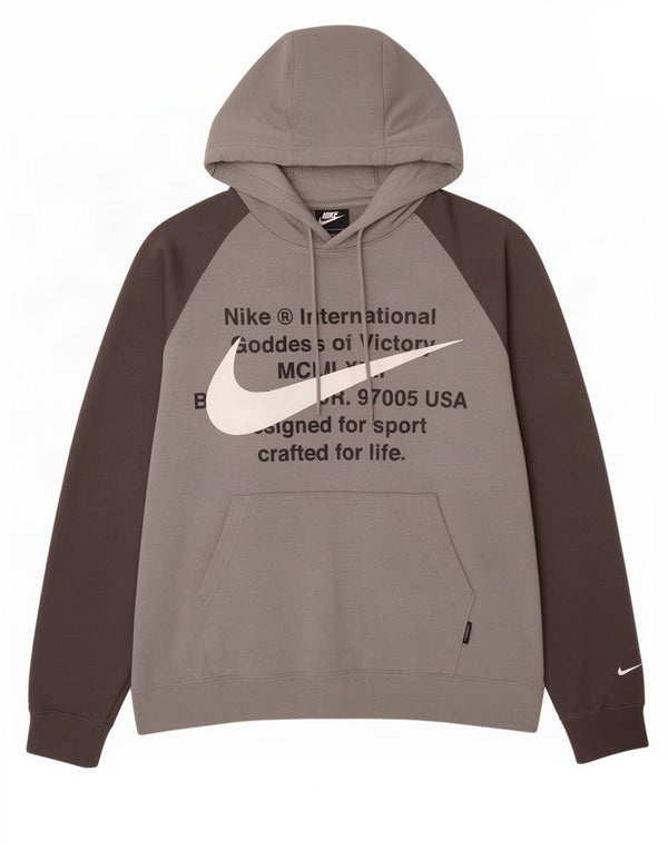 Nike Herre Swoosh Grafisk Hoodie Jumper XL Grå Colourblock Bomuld