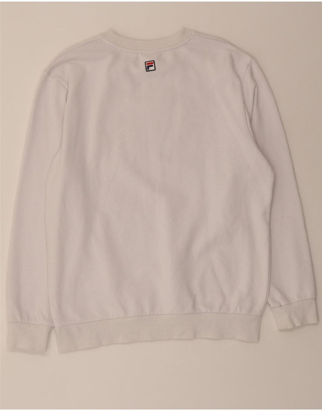 FILA Mens Graphic Sweatshirt Jumper Medium White Cotton Vintage Fila and Second-Hand Fila from Messina Hembry 