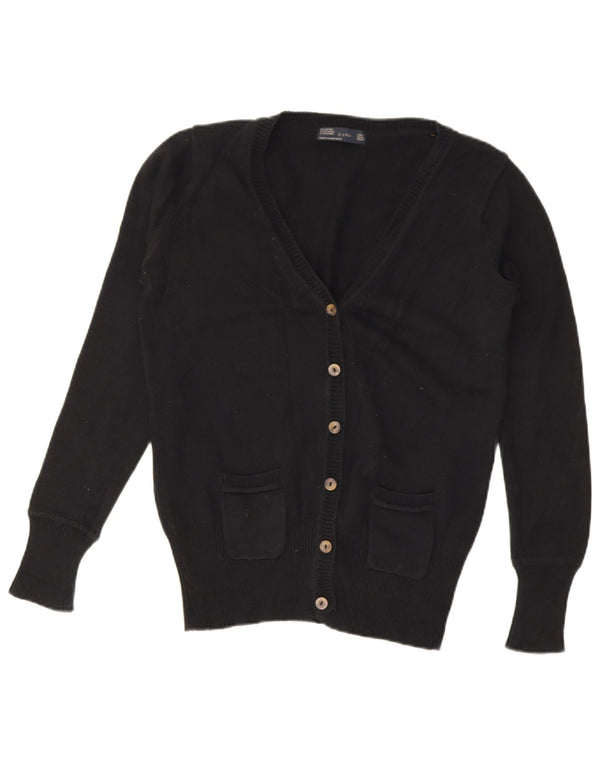 Zara Dame Cardigan Sweater UK 16 Stor Sort Bomuld
