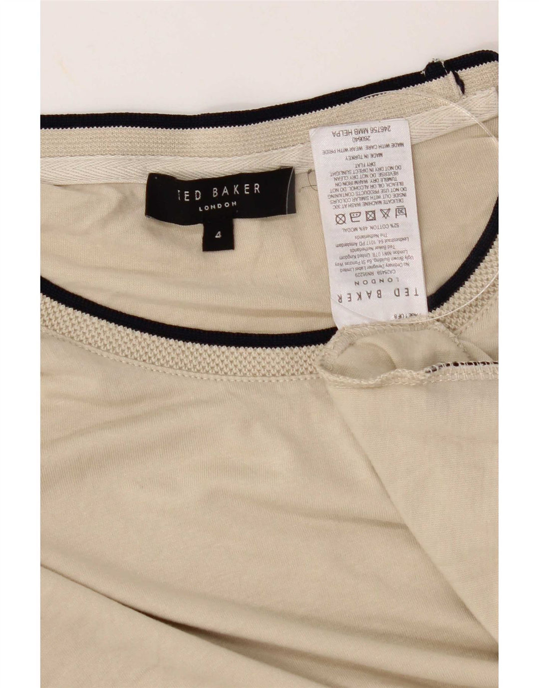 Ted Baker Dame T-Shirt Top Størrelse 4 Stor Beige Bomuld