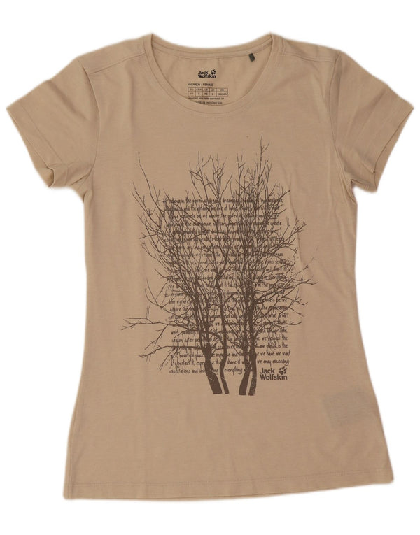 Jack Wolfskin Dame Grafisk T-Shirt Top UK 6 XS Beige Bomuld